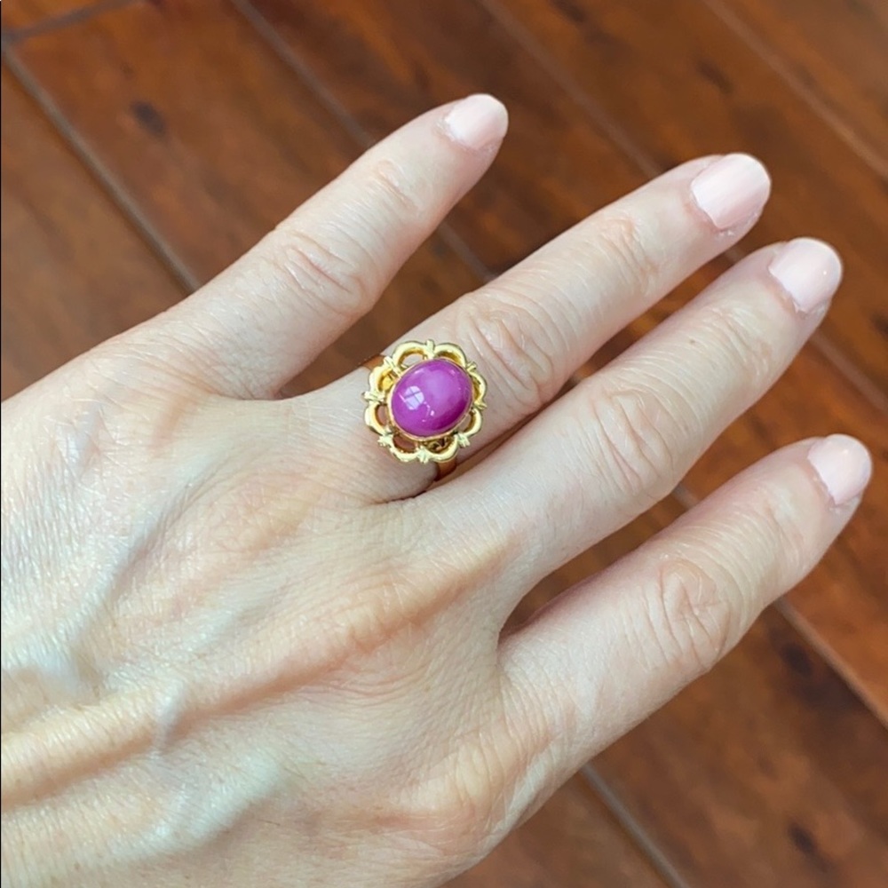 14K Solid Real Gold Flower Pink Star Ring Size 5.5